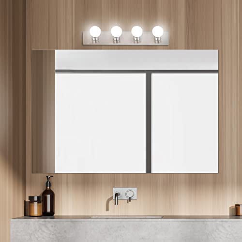 Design House 519298 Contemporary 4-Light Indoor Vanity Light Dimmable for Bathroom Bedroom Vanity Makeup, Satin Nickel - color: Satin Nickel