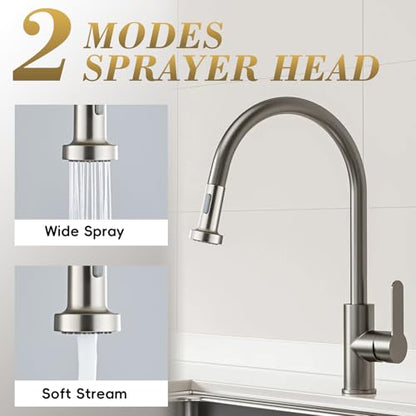 Kitchen Faucet Head Replacement, Pull Down Spray Head with 2 Spray Modes, High Pressure Faucet Sprayer, Universal Sink Spray Head for Kitchen Faucet Replacement, Brushed Nickel Finish - color: Pull-Down Spray Head - Brushed Nickel
