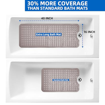 MOONFLY Shower and Bathtub Mat,40x16 Inches,Extra Long Non Slip Mats with Suction Cups and Drain Holes, Machine Washable and Anti Slip Bathmats, Bathroom Mats for Tub Nonslip (Tan) - color: Tan
