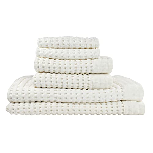 GILDEN TREE Waffle Towel Set Quick Dry Thin | 2 Bath Towels | 2 Hand Towels | 2 Washcloths, Modern Style (Cream) - color: Cream, size: Bath Towel Set