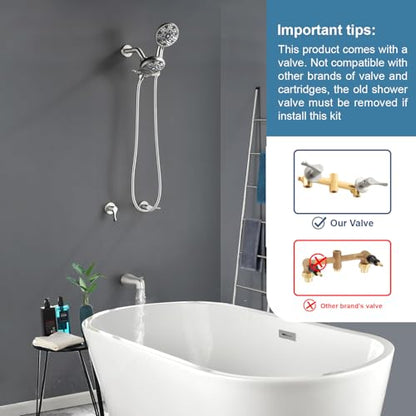 2 Handle Shower Faucet Set with Tub Spout Bathtub Shower Faucet Combo Set Shower System Complete Tub and Shower Trim Kit Brushed Nickel Wall Mounted Two Handles Shower Fixtures - color: Brushed Nickel