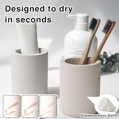 Nature Diatomite Toothbrush Holders for Bathrooms,Drying Stone Electric Toothbrush Holder, Toothpaste Holder, Water-Absorbent, Hand Made, Toothbrush Organizer for Bathroom Countertop, White - size: Single