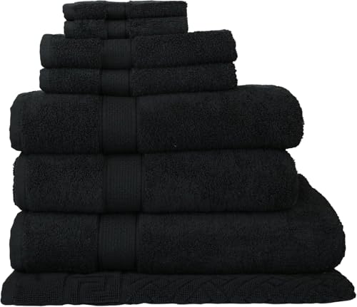 ELITE Emporium Home Collection 8-Piece Cotton Bath Towel Set - Ultra Soft, 550 GSM, Quick-Dry - Bath Sheet, Bath Towels, Hand Towels, Washcloths, Bath Mat - Luxury Bathroom Towel Set (Black) - color: Black