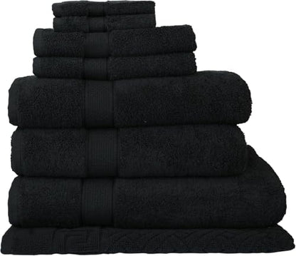 ELITE Emporium Home Collection 8-Piece Cotton Bath Towel Set - Ultra Soft, 550 GSM, Quick-Dry - Bath Sheet, Bath Towels, Hand Towels, Washcloths, Bath Mat - Luxury Bathroom Towel Set (Black) - color: Black