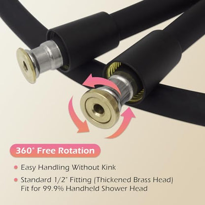 15 Inches Silicone Shower Hose Replacement, Anti-Kink Designed Handheld Shower Head Hose Ultra-Soft Hoses Extension with Brass Insert & Nut, Black - color: Black, size: 15 inches