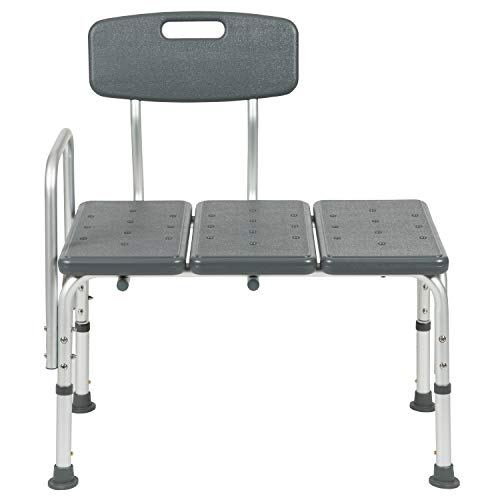 Flash Furniture HERCULES Series 300 Lb. Capacity Adjustable Gray Bath & Shower Transfer Bench with Back and Side Arm - color: Grey