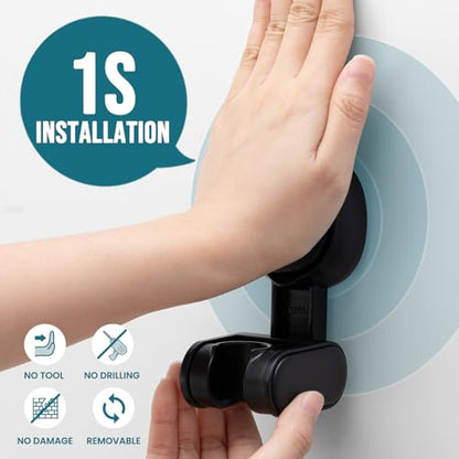 TAILI Shower Head Holder Suction,Adjustable Height & Angle,Universal,Black | bathroom handheld shower wand bracket,no-drill removable waterproof,round,plastic,wall mounted,kids,pets,4.5" - color: Black, size: Round