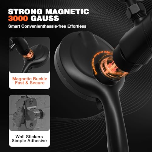 Black Shower Head with Handheld, Adjustable Rain Shower Head with Spray Combo, One-piece High Pressure Filtered Shower Head with Handheld, Built-in Magnetic Docking and Power Jets