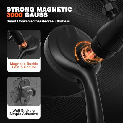 Black Shower Head with Handheld, Adjustable Rain Shower Head with Spray Combo, One-piece High Pressure Filtered Shower Head with Handheld, Built-in Magnetic Docking and Power Jets