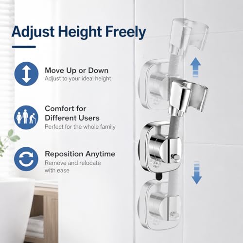 Suction Cup Shower Head Holder, Chrome, Adjustable, No Drill | Strong Suction Hold, No-Drill Removable Mount, Adjustable Angle for Smooth Tile, Glass, Marble and Metal; Fits 1/2-Inch Hoses - style: Chrome-D