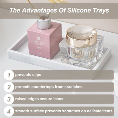 2PCS 11.8” L x 5” W Silicone Soap Dispenser Tray, Bathroom Sink Vanity Trays for Dresser Tops, Toilet, Small Tray for Scrubber, Lotion Bottles, Perfume, Jewelry, Candle, Key Trinket Ring-White Marble - color: Marble Gray（2 Pcs Large 11.8”）
