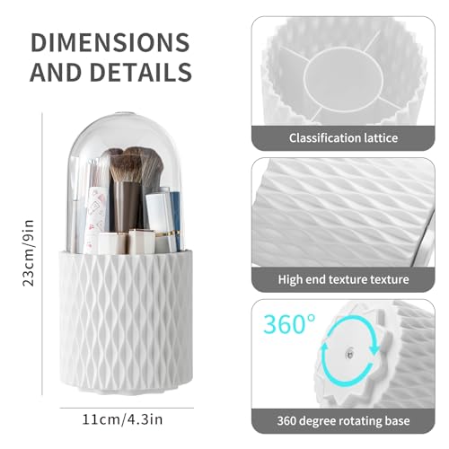 Makeup Brush Holder with Lid, 360° Rotating Dustproof Cover | Dustproof clear cover keeps brushes clean — 5 slots, spinning countertop caddy for vanity, bathroom & dorm - style: Simple