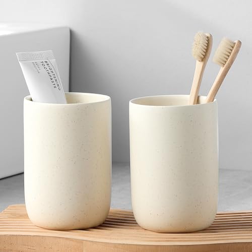 Beige Toothbrush Holders for Bathrooms - 2 Cups Ceramic Toothbrush Toothpaste Holders Set, Beige Bathroom Tumbler Cups Reusable Toothbrush Mouthwash Cup, Bathroom Counter Organizer - color: Beige, size: 2pcs