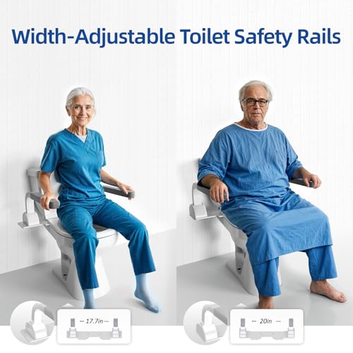 ZEAGUS Width Adjustable Toilet Safety Rails - 500lb Toilet Safety Frame | Grab Bars, 60° Adjustable & Space-Saving Toilet Assist Arms for Seniors, Disabled, Elderly, Mobility-Impaired