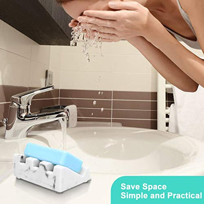 White Marble Soap Dish for Bathroom Sink,Self Draining Bar Soap Holder for Shower