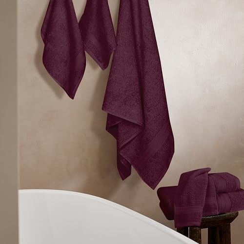 BOUTIQUO 6 Pack Cotton Towel Set, Contains 2 Bath Towels 27x54 inch, 2 Hand Towels 16x24 inch & 2 Wash Coths 12x12 inch, Ideal Everyday use, Ultra Soft Compact & Lightweight - Burgundy - color: Burgundy, size: 6 Piece Towel Set