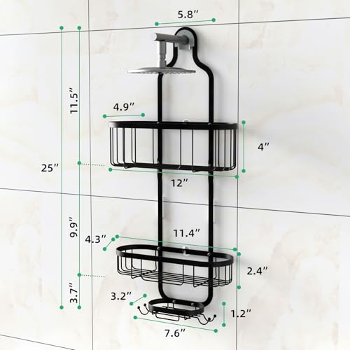 Shower Caddy Hanging, Bathroom Shower Rack, Bathroom Organizer with Soap Dish, Over The Showerhead Caddy with Hooks for Razor/Sponge, Black - color: Black