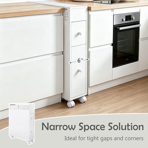 Jerry & Maggie Bathroom Storage Cabinet Movable freestanding Toilet Organizer with Multi Tier Shelves Drawers and Toilet Paper Rack Space Saver for Home Bathroom or Living Room Storage