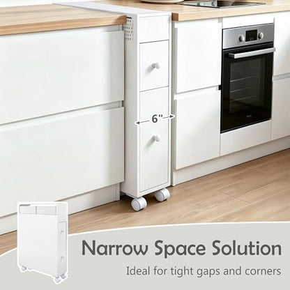 Jerry & Maggie Bathroom Storage Cabinet Movable freestanding Toilet Organizer with Multi Tier Shelves Drawers and Toilet Paper Rack Space Saver for Home Bathroom or Living Room Storage