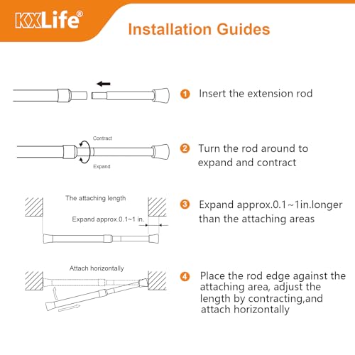 KXLife 2 Pcs Tension Curtain Rod 35 to 46 Inches, 5/8" Diameter Spring Curtain Rods, White, Adjustable Expandable Pressure Window Tension Rod No Drill - color: White-2 Pack, size: 35-46Inch