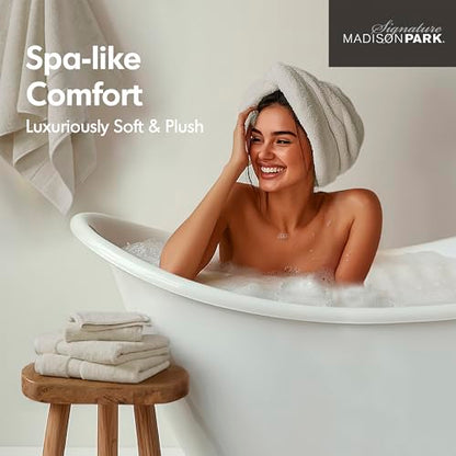 Madison Park 800GSM 100% Cotton Bathroom Bath Towel Set of 8, Natural | Long Staple, Highly Absorbent, Durable Hotel Spa Quality, Quick Dry, Double Stitched Hems, Lint Reducing, OEKO-TEX Certified - color: Natural, size: Multi-Sizes