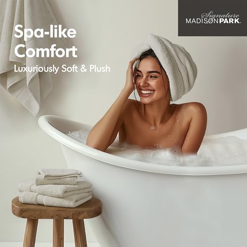 Madison Park 800GSM 100% Cotton Bathroom Bath Towel Set of 8, Natural | Long Staple, Highly Absorbent, Durable Hotel Spa Quality, Quick Dry, Double Stitched Hems, Lint Reducing, OEKO-TEX Certified - color: Natural, size: Multi-Sizes