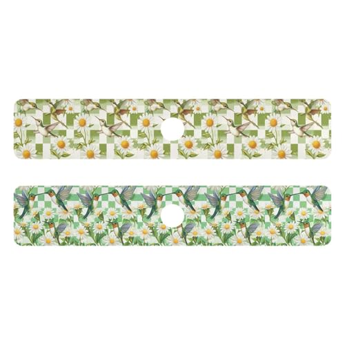 Checkered Green and White Hummingbirds Daisy Kitchen Sink Splash Guard Sink Faucet Mat Faucet Handle Drip Catcher Drain Mats for Kitchen Bathroom - color: Checkered Green and White Hummingbirds Daisy, size: 30x5.4in x2