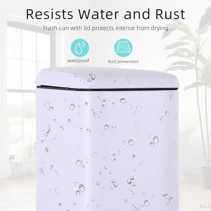 Small Bathroom Trash Can with Lid, 5 Liter/1.3 Gallon Stainless Steel Small Garbage Can with Removable Inner Bucket & Soft-Close Foot Pedal, Slim Trash Can for Bathroom, Bedroom, Office (White) - color: White, size: 1 Pack