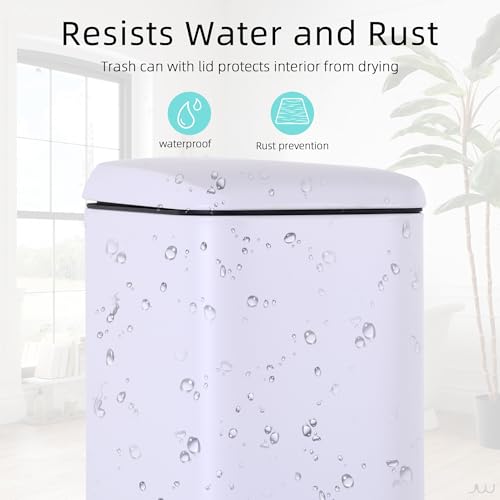 Small Bathroom Trash Can with Lid, 5 Liter/1.3 Gallon Stainless Steel Small Garbage Can with Removable Inner Bucket & Soft-Close Foot Pedal, Slim Trash Can for Bathroom, Bedroom, Office (White, 2 PCS) - color: White, size: 2 Pack