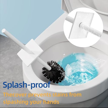 RUACQ Toilet Brush and Holder Set, Square, White, 2 Pack | SUS304 Stainless Steel Handle, Toilet Cleaner Brush with Durable Scrubbing Bristles, Splash-Proof - color: White, size: 2 packs