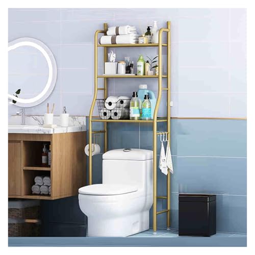 Over The Toilet Storage Shelf 3 Tiers Bathroom Organizer Rack with Paper Holder Not Included(Gold) - color: Gold