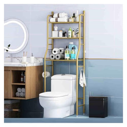 Over The Toilet Storage Shelf 3 Tiers Bathroom Organizer Rack with Paper Holder Not Included(Gold) - color: Gold