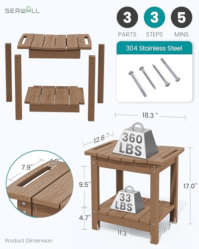 SERWALL Shower Bench, 18" Shower Stool for Inside Shower, HDPE Waterproof Shower Seats for Adults with Storage Shelf & Handles, 360 lbs Capacity- Brown - color: Brown