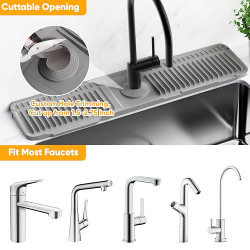 24'' Longer Faucet Mat for Kitchen Sink Splash Guard[7° Slope Fast Self-draining][Snap Lock Fit]Kitchen Sink Faucet Mat Splash Guard Kitchen Sink Area Water Splash Guard Behind Faucet Draining Mat - color: Gray, size: 24" x 5.5"