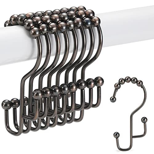 SUTINE Shower Curtain Rings & Hooks, Rust-Resistant Stainless Steel, Easy Sliding Double Hooks for Curtains & Liners, 12pcs-Bronze - color: Bronze