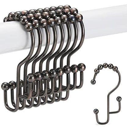 SUTINE Shower Curtain Rings & Hooks, Rust-Resistant Stainless Steel, Easy Sliding Double Hooks for Curtains & Liners, 12pcs-Bronze - color: Bronze