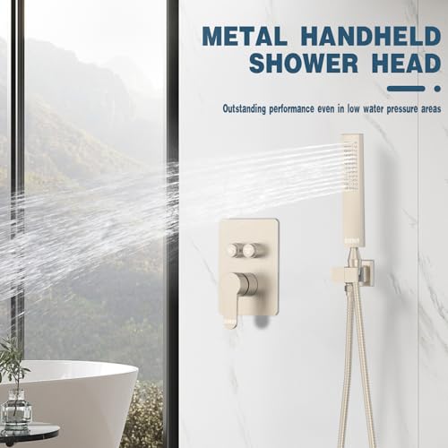 Rainfall Shower System, STARBATH 12 inch Wall Mounted Rain Shower Head with Handheld Spray, Push Button Diverter 2 Functions Simultaneous Use, Shower Faucet Set Rough-In Valve Includ, Brushed Nickel - color: Brushed Nickel, size: 12+12 inch-20