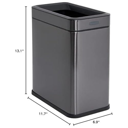 Rubbermaid 2.6-Gallon Charcoal Stainless Steel Wastebasket, Slim Space-Saving Design, Ideal for Home/Office/Bathroom - style: Open Top