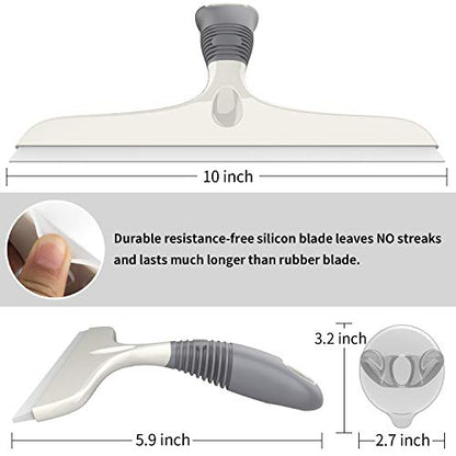 MR.SIGA Silicone Squeegee for Shower Doors, 25 cm/10 inch, White & Gray | Shower squeegee for glass doors, streak free squeegee for windows, showers and glass surfaces, includes suction hook