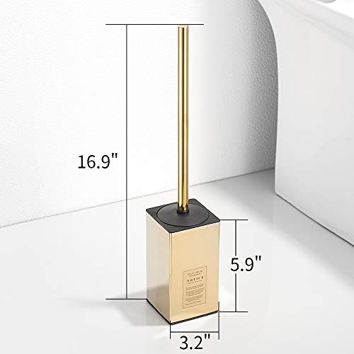 Freestanding Toilet Brush Holder for bathrooms 304 Stainless Steel Toilet Brush Stand Square Storage and Organization Rust Resistant 17-inch high Polished Gold Finished - color: 17-inch High Square Polished Gold