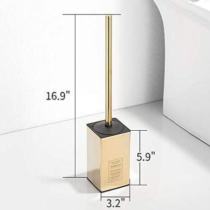 Freestanding Toilet Brush Holder for bathrooms 304 Stainless Steel Toilet Brush Stand Square Storage and Organization Rust Resistant 17-inch high Polished Gold Finished - color: 17-inch High Square Polished Gold