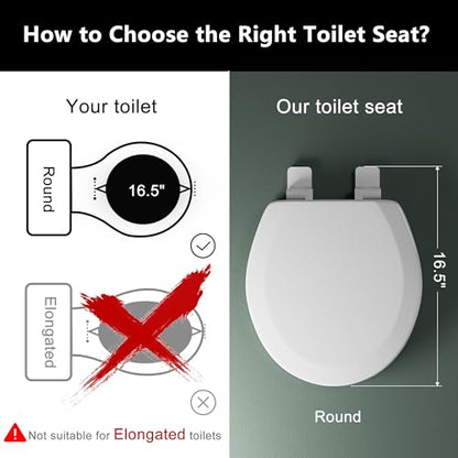 Round Toilet Seat Angol Shiold Quiet-Close Molded Wood Toilet Seat with Non-Slip Adjustable Hinges, Anti-Pinch Bumpers, Easy Install & Clean（White, Round 16.5''） - color: White, size: Round 16.5‘’
