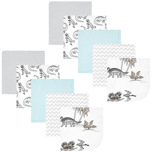 Hudson Baby Unisex Baby Flannel Cotton Washcloths 10-Pack, Neutral Dino World, One Size - color: Neutral Dino World 10-pack