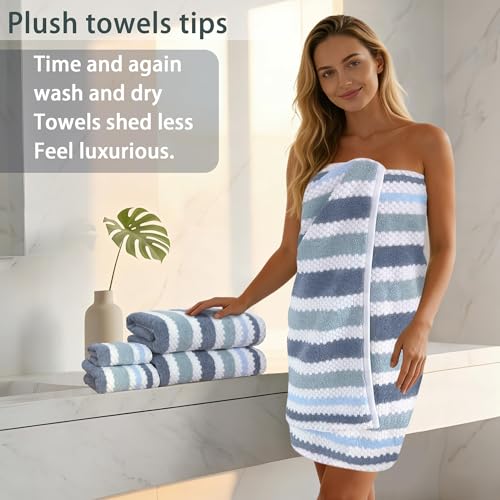 VOOVA & MOVAS Waffle 3PC Towel Set, Cotton, Blue Gray White | Large Bath 30x56 In, Hand 16x27 In, Wash Cloths 13x13 In, Quick Dry, Thick, 540GSM, With Hanging Loops - color: Blue-gray and White, size: 3 PC Bathroom Towel Set