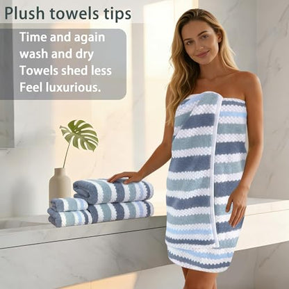 VOOVA & MOVAS Waffle 3PC Towel Set, Cotton, Blue Gray White | Large Bath 30x56 In, Hand 16x27 In, Wash Cloths 13x13 In, Quick Dry, Thick, 540GSM, With Hanging Loops - color: Blue-gray and White, size: 3 PC Bathroom Towel Set