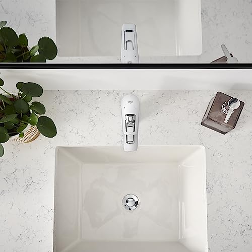 GROHE BauLoop Bathroom Sink Faucet, Single Hole Deck Mount,Starlight Chrome | Single Hole Vanity Faucet: Comfortable Angled Spout, Water Saving 1.2 GPM, Smooth Valve, Metal Body, No Drain | 23085001 - size: S-Size - No Drain