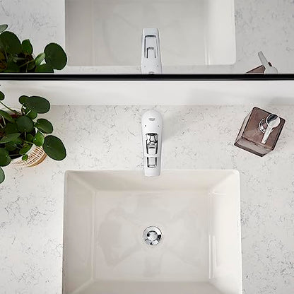 GROHE BauLoop Bathroom Sink Faucet, Single Hole Deck Mount,Starlight Chrome | Single Hole Vanity Faucet: Comfortable Angled Spout, Water Saving 1.2 GPM, Smooth Valve, Metal Body, No Drain | 23085001 - size: S-Size - No Drain
