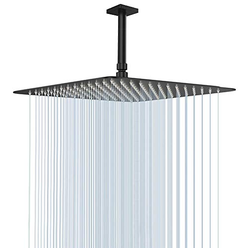 NearMoon Rain Shower Head, High Flow Stainless Steel Square Rainfall Shower, Waterfall Bath Shower Body Covering, Ceiling or Wall Mount (16 Inch, Matte Black) - color: Matte Black, size: 16 Inch Square