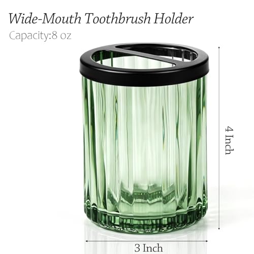 8oz Toothbrush Holders for Bathrooms, Green Striped Toothbrush Cup, Green | Bathroom Tumbler and Mouthwash Cup with Black Divider, Tooth Brush and Toothpaste Organizer for Countertop - color: Green