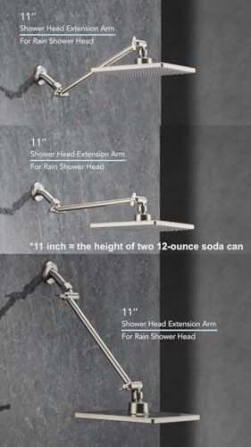 11 Inch Adjustable Shower Head Extension Arm With Locking Set Screw, Singing Rain 304 Stainless Steel Nickel Brushed Angle Height Adjustable, G1/2 Universal Connector Compatible (Nickel Brushed) - color: 2. Nickel Brushed, style: 11 inch